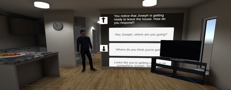 VR De-escalation Training - dialogue choices in a home care scenario